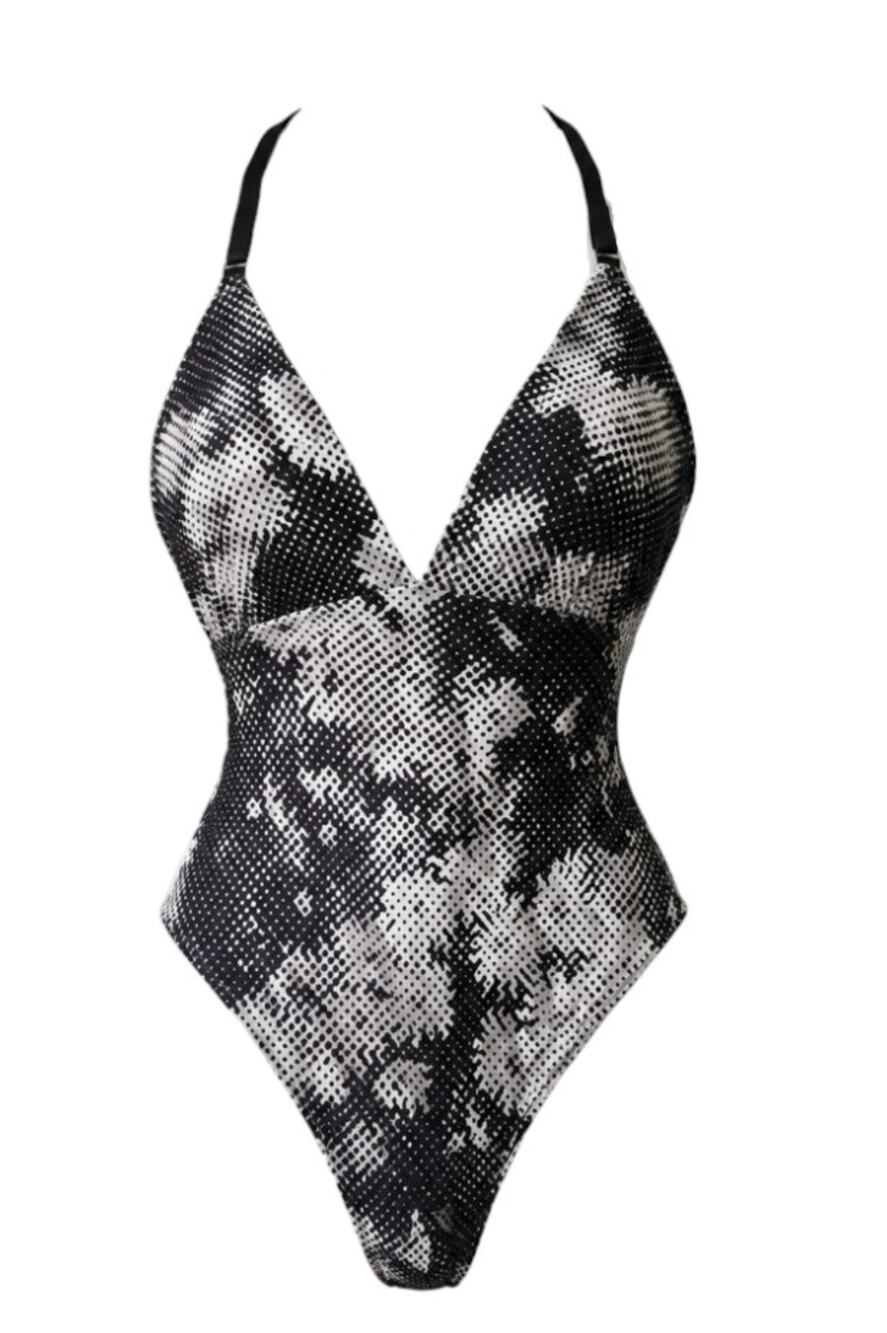 Malia Mills Bathing Suit One Piece Swim Floral White Gray 8